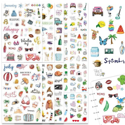 AIBAOBAO Sticker Jahreszeiten 10 Pcs Sticker Set 318 Motive Sticker Frühling Sommer Herbst Winter Scrapbook Aufkleber für Fotoalbum Bullet Journal Zubehör Deko Kinder Erwachsene Basteln Geschenke