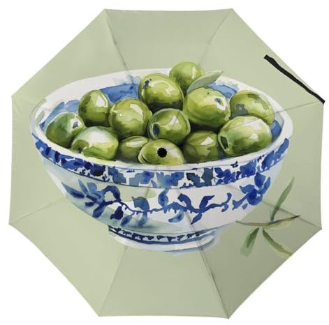 Painted Olive Bowl Travel Umbrella Automatic And Manual Sun&Rain Umbrellas 3 Folding for Women Men