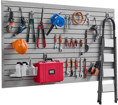 VEVOR Pannelli per Pareti a Doghe per Garage con Design Modulare, Pannello per Pareti a Doghe Regolabile, con Struttura di Accoppiamento e Taglio Fai da Te, Grigio 1225 x 2450 x 20 mm