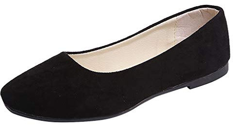 Zapatos escolares sin cordones para mujeres y niñas, color liso, talla grande, planos, poco profundos, cómodos, casuales, zapatos individuales de verano, Black, 39.5 EU