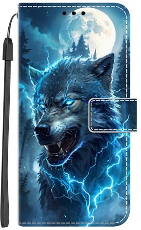 Xkladz Hülle für iPhone 17e/iPhone 16e Silikon Handyhülle Flip Cover mit Motiv für Mädchen Junge Klapphülle Klappbar Case PU Leder Schutzhülle Stoßfeste Handytasche Lederhülle, Blitz Wolf