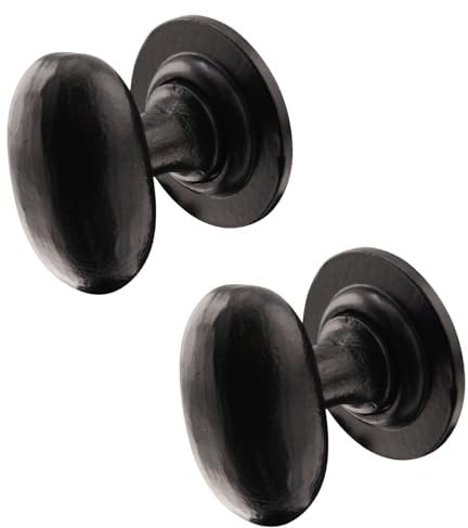 EAI Black Iron Door Knobs - 1 Pair of Cast Iron Antique Oval Mortice Knobs