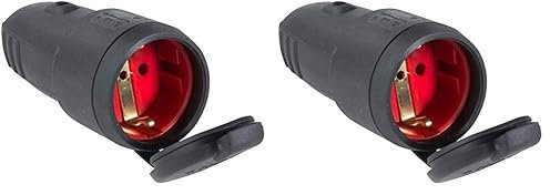 as - Schwabe Gummikupplung 230 V / 16 A mit Schutzkappe – Schuko Kupplung mit Schutzkappe – Schutzkontakt-Kupplung für Außenbereich geeignet – IP44 – Made in Germany – Schwarz, 60415 (Packung mit 2)