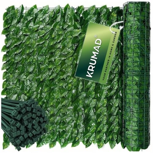 KRUMAD Künstlicher Efeu Hecke Sichtschutz 300 x 50cm, Sichtschutz Balkon und Garten, Efeu Künstlich, UV-beständig, Wetterfest, inkl. 100 Kabelbinder, Sichtschutz Zaun ohne Bohren, Grün