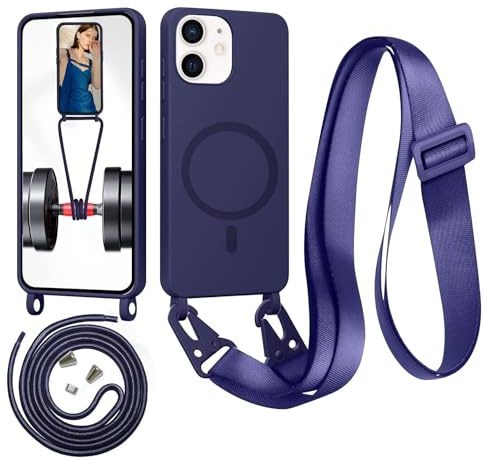 Beajew Handykette für iPhone 11 Hülle mit Band [Kompatibel mit Magsafe] Flüssig Silikon Necklace Handyhülle Magnetische Schutzhülle zum Umhängen Kordel für iPhone 11, Dunkelblau