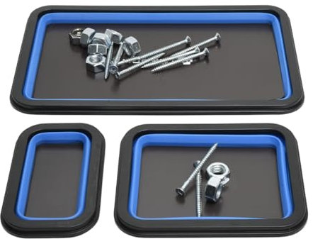 Foldable Magnetic Parts Tray Set – 3-Piece Silicone Tool Trays (Large, Medium, Small) | Strong Magnetic Base | Screw, Bolt & Nut Holder for Mechanics, Garage, Workshop, DIY