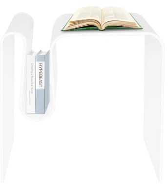 soudesileim M-Form Beistelltisch Acryl mit Nutzbare Rillen zur Bücherablage, 45x30x45cm, max Belastbarkeit 20kg, Dicke 10mm, Acrylic Side Table, Couchtisch Acryl (Transparent)