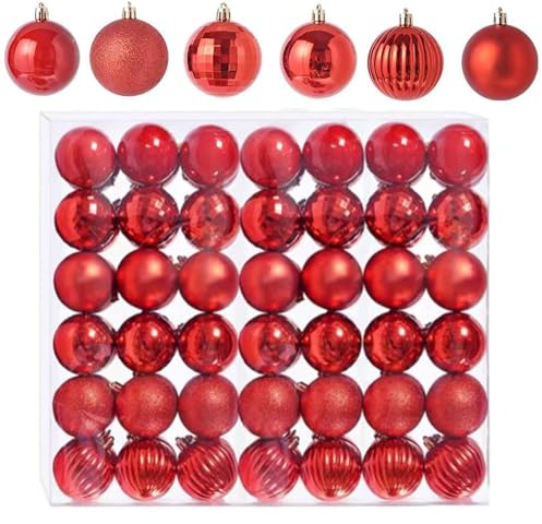 ATB Foger 42 Stück Weihnachtskugeln Dekoration Kunststoff Weihnachtsbaum Kugeln Rot glitzernde Weihnachtsbaum Ornamente für Urlaub, Zuhause, Festival, Dekorationen 3 cm