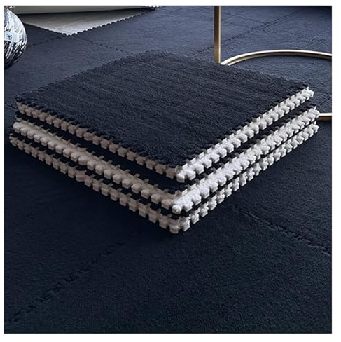 Plush Foam Floor Mat, Extra Large 12 Pcs Interlocking Plush Puzzle SoftCarpet Tiles,Jigsaw Puzzle Rug,Playmat With Border(Black,23.6x23.6 Inch)