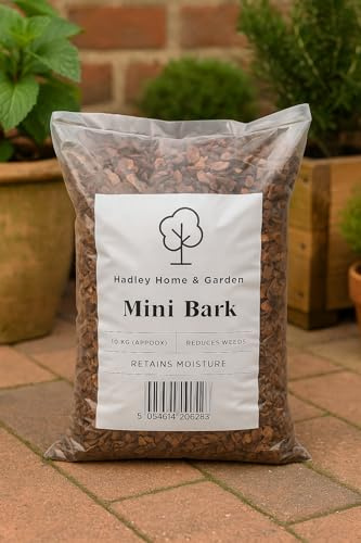 Hadley Home & Garden Mini Bark Mulch, Premium Garden Landscaping Material, Moisture Retaining, Weed Reducing, 10 KG Bag