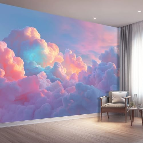 Vlies Fototapete Fantasie Rosa Wolken Himmel 3D Effekt 300 X 210 Cm - Foto Tapete Moderne Vliestapete Xxl Wandtapete Motivtapeten Dekoration Für Wohnzimmer Schlafzimmer