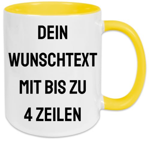 Wunschtext Tasse – Gestalte deine eigene Tasse mit Text | Personalisierte Keramiktasse mit Namen oder Spruch | Verschiedene Schriftarten & Farben | Beidseitig bedruckt | Geschenkidee (Gelb)