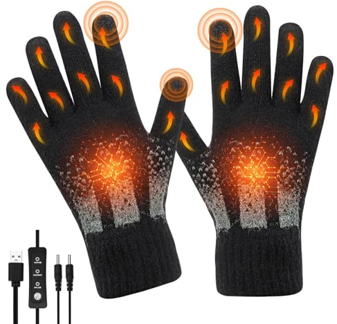 USB Heated Gloves, Winter Warm Heated Gloves,Hand Warmers Gloves for Men Women With 3 levels Adjustable Temperature, Washable Knitting Gloves for Indoor Outdoor
