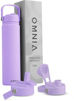 OMNIA NUTRIENTS Vacuum Insulated Stainless Steel Water Bottle, 2 Lids (Straw & Spout) Leakproof, BPA-Free, Reusable Flask Ideal for Travel and Outdoors (Gradient Purple - 750 ml)
