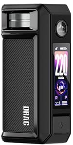 Voopoo Drag 6 Mod, 4400mAh Built-In Battery, 5-220W Wattage Range, 1.66 TFT Display, Precision Control Wheel, 510 Connection, Type-C Charging, No Nicotine (Black)