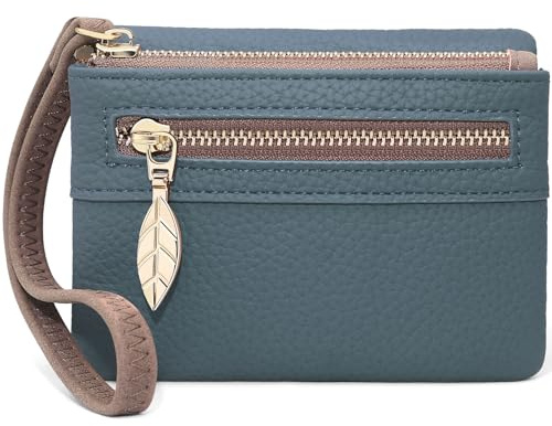 HNOOM Portafoglio Donna Piccolo, Portafoglio Slim Donna in Pelle (Verde) | Corto Portafogli Donna, Portafoglio Compatto con 2 Cerniera Portamonete, Portacarte Donna con 9 Porta Credito Carte