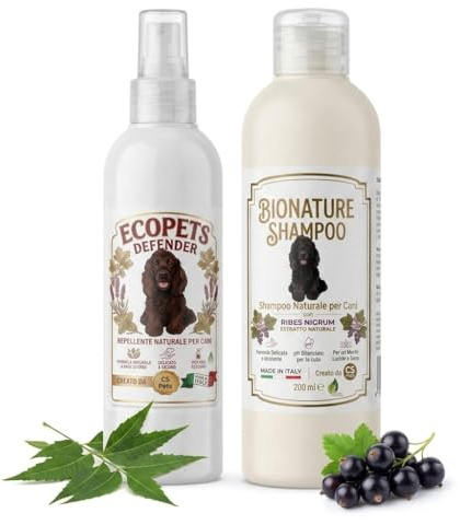 Bundle Cura Cane – Bionature Shampoo Naturale per Cute Sensibile + Ecopets Defender Repellente Antiparassitario Spray Olio di Neem | Made in Italy | Kit Igiene e Protezione Completa
