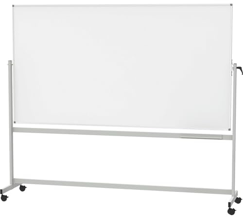 MAUL Whiteboard mobil MAULstandard silber 120x220 cm drehbar beidseitig | großzügige Schreibfläche, flexibel rollbar, sicher feststellbar, schnell abwischbar, magnethaftend, robuste Emailleoberfläche