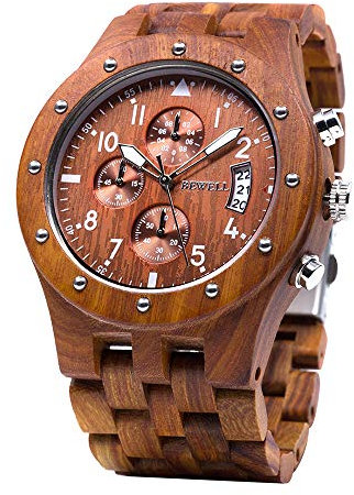 BEWELL Uhren Aus Holz Herrenuhr Chronograph Quarzwerk mit Holzarmband W109D