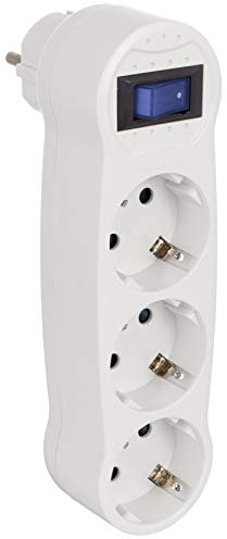 SOLERA V1302 - Adaptador/Ladrón de 3 enchufes + Interruptor, Color Blanco