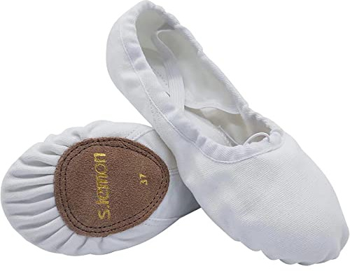 s.citron balettskor för flickor, canvas baletttoffel ballerina dans platt gymnastiksko barn vuxen, Vitt, 9 UK Child