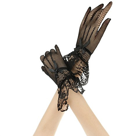 Gants de Mariage Courtes en Satin Accessoires Robe Mariage Mitaines Mariée Soirée Fête Sexy Wedding Golves de Dentelle Elégant avez N½uds Papillon pour Femmes Dames
