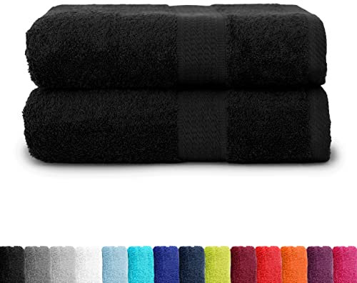BaSaTex - 2er Set XXL Saunatuch Baumwolle in 80x200 cm - Saunahandtuch Badetuch aus hochwertigem Frottee mit Aufhängeschlaufe - Großes Strandtuch Öko-Tex Made in Green Zertifiziert - Schwarz
