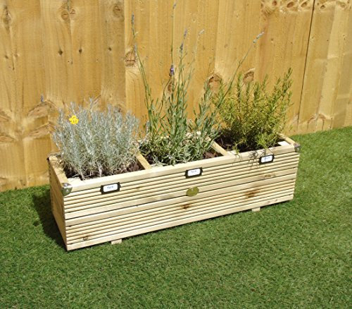 Wood-Shed Ltd Garden Herb Planter - Wooden Decking Treated Patio Pot Window Box - Corner Covers (90 cm (Houses 3 Plants), Natural)