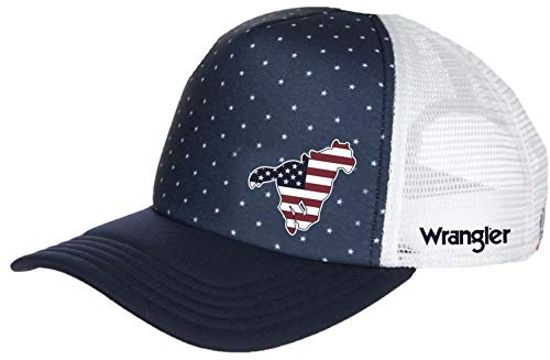 Wrangler Women's American Flag Horse Patch Mesh Back Trucker Cap Navy