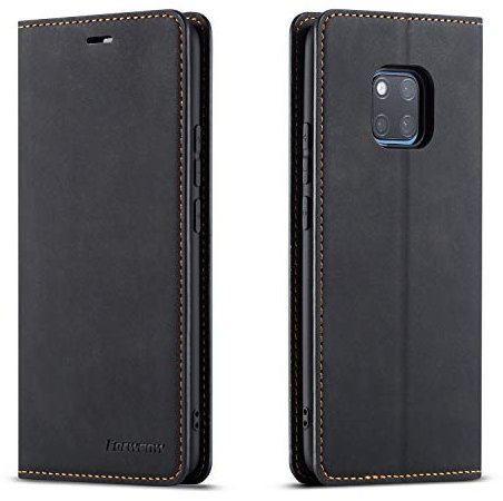 QLTYPRI Hülle für Huawei Mate 20 Pro, Premium Dünne Ledertasche Handyhülle mit Kartenfach Ständer Flip Schutzhülle Kompatibel mit Huawei Mate 20 Pro - Schwarz
