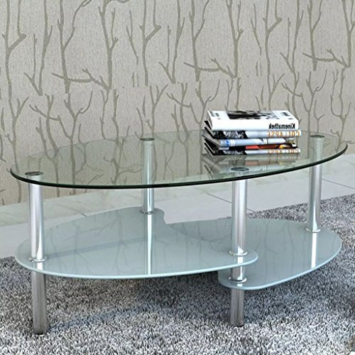 Tidyard Mesa de Centro con Diseño Exclusivo de 3 Niveles Mesa de Cristal Mesita de Noche Mesa de Café de Vidrio para Estar o Dormitorio Vidrio Templado 90x45x43cm Blanco