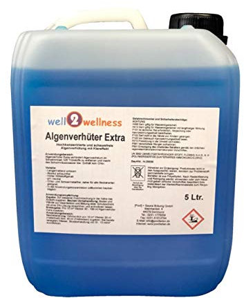 well2wellness Algenvernichter Extra Blue 5 Liter - Vorbeugend - Hochkonzentriertes Schaumfreies Algizid - Gegen alle Algenformen - Langanhaltende Formel - Frei von Schwermetallen