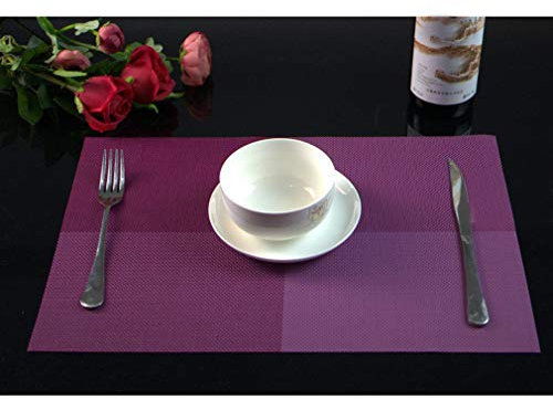 Baisheng Platzset Karierte Nähte Crossweave Woven Vinyl Rutschfeste Fleckenfeste Tischset Waschbare Tischsets(4pcs Platzsets-Lila)