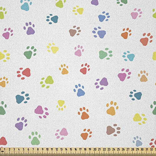 ABAKUHAUS Katze Stoff als Meterware, Abdrücke Hunde Katzen-Tatzen, Microfaser Stoff für Dekoratives Basteln, 1M (230x100cm),Rot Lila Grün
