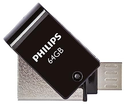 Philips 2-in-1 OTG Edition High Speed USB 2.0/Micro USB, duales USB-Flash-Laufwerk 64 GB für PC, Laptop, Computer, (Android) Smartphone, Tablet, Ultra Small, Lesegeschwindigkeit bis zu 25 MB/s
