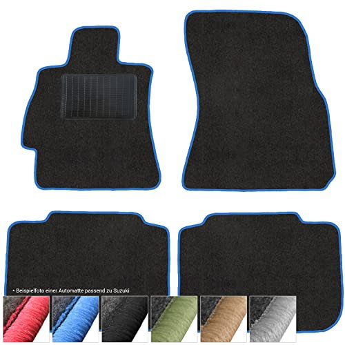 moto-MOLTICO Fußmatten Auto - Velours Autoteppiche passend für FIAT Sedici Suzuki Swift i iI SX4-4-teiliges Set - Schwarze Automatten mit Blauen Ziernähten