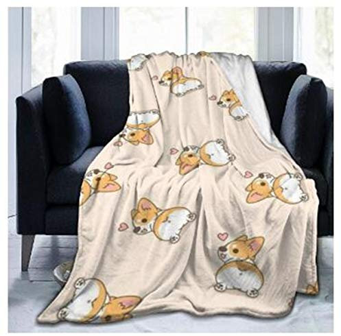 FANSU Kuscheldecke Flanell Decke, 3D Drucken Microfaser Flauschig Weich Warm Plüsch Wohndecke Fleece Tagesdecke Decke für Sofa und Bett (Corgi,150x220cm)