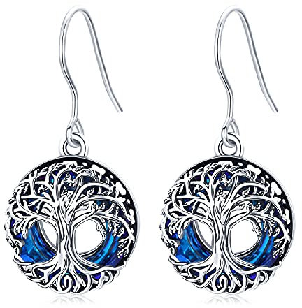 Boucles d'oreilles arbre de vie pour femmes en argent sterling noeud celtique cristal Dangle boucles d'oreilles, cadeaux de boucle d'oreille arbre généalogique hypoallergénique pour les femmes