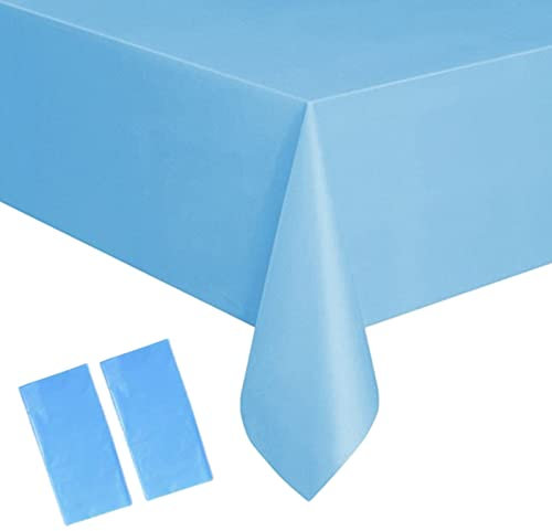 2Pcs 137*274cm Light Blue Disposable TableCloth Table Covers,Christmas Party Rectangular Dining Tablecovers Plastic Light Blue Table Cloth Party for Picnic,Christmas,Birthday Parties Decorations