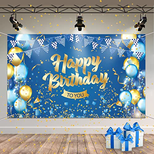 Geburtstags Dekorationen, Gold und Blau Hintergrund Geburtstag Mann und Frau, Happy Birthday Geburtstagsbanner Poster, Geburtstagsdeko Mann Fotohintergrund Banner Geburtstag Party Deko