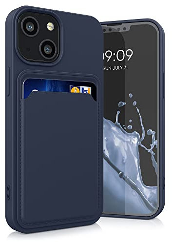 kwmobile Case Compatible with Apple iPhone 13 mini Case - TPU Phone Cover with Credit Card Holder - Dark Blue