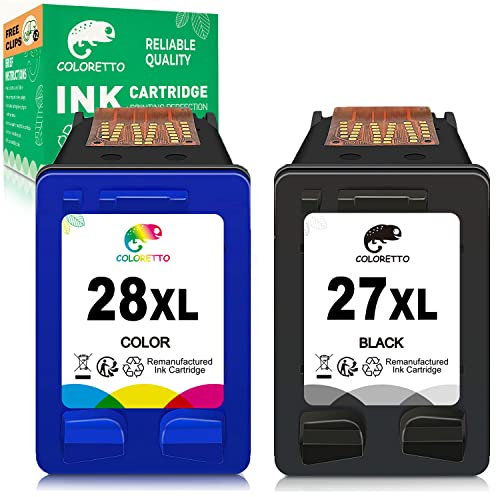 COLORETTO Tintenpatrone als Ersatz für HP 27XL 28XL 27 28 XL (1 Schwarz,1 Farbe) für Deskjet 3320 3325 3420 3520V 3550 3650 Officejet 4215 Pro 3610 PSC 1210 1310 1315 Set 2er-Pack
