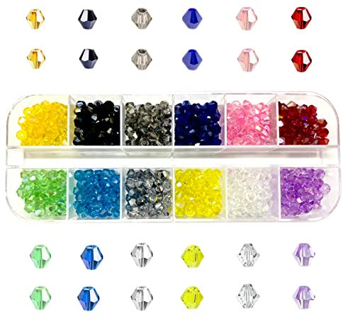 Gocelyn 1200 cuentas sueltas facetadas de color AB de 2mm in de cristal bicono, 12 rejillas plateadas para hacer joyas, bricolaje, pulseras, collares, hallazgos, pendientes, accesorios