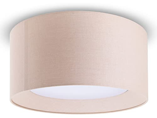 Paco Home Deckenlampe LED Lampe Esstisch Deko Wohnzimmer Modern Deckenleuchte Büro Rund Lampenschirm Stoff Fassung E27, Farbe:Beige, Leuchtenform__Größe:Ø45cm