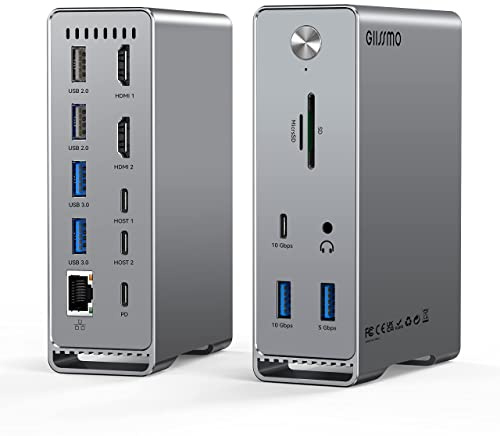 MacBook Pro Docking Station Dual Monitor, 14-in-2 USB C Docking Station per MacBook Pro, con doppio HDMI 4K (USB 10Gbps RJ45, audio, slot SD/TF), MacBook Pro Dock progettato per Pro/Air (non M1)