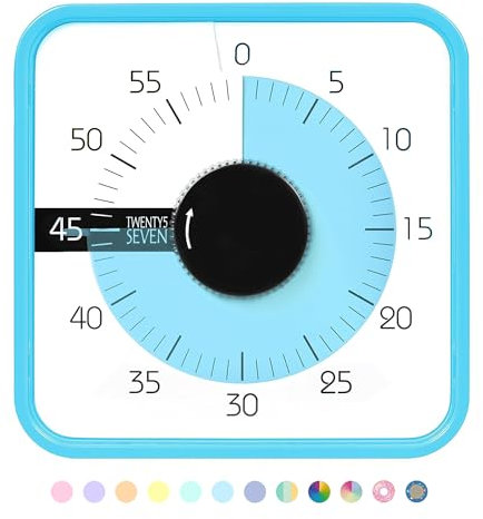 TWENTY5 SEVEN Compte à rebours de 19,1 cm ; minuterie visuelle de 60 Minutes et 1 Heure – Outil pédagogique en Salle de Classe, réunion de Bureau, Horloge de Compte à rebours mécanique pour Enfants,