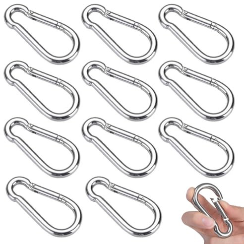 12 Pezzi Moschettone M5 Moschettoni Acciaio Inox 304 Moschettoni Fibbia a Molla Gancio Adatto per Corde Ganci per Catene Accessori da Campeggio per Tende da Sole 50 x 5mm
