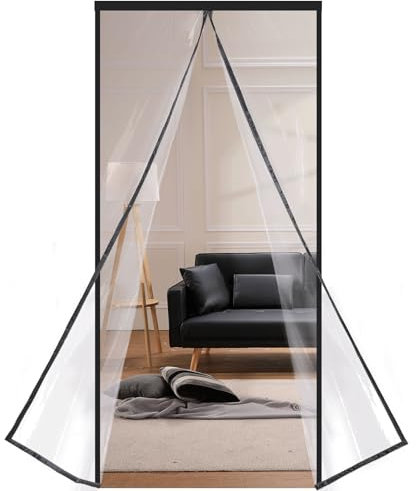 Risareyi Cortina Puerta Magnética Térmica Aislante Frio y Calor en EVA Transparente a Prueba de Viento Impermeable Cortinas de Puerta Dormitorio, Cocina, Partición, Cierre Automático, 150x240cm, Negro
