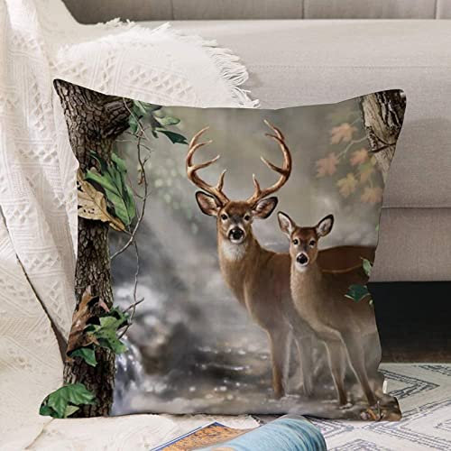 Kissenbezug 45x45 cm,Elch Nebelwald Hirsch Rentier,Outdoor Kissen Kissenbezüge Kissenhülle Sofa Kissen dekokissen Zierkissen für Wohnzimmer Garten deko draußen