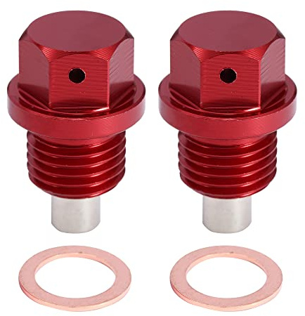 A ABSOPRO Tappo Coppa Olio Motore Rosso 2 Set Alluminio Lega M14x1.5 | M14x1.5, 2 Guarnizioni Incluse, Magnetico Raccoglie Detriti, Per Motore, Facile Installazione, Sostituzione Diretta
